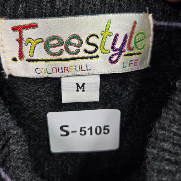 VINTAGE Freestyle Women Sweater M Wool Tunic Winter Sea‎ Lion Embroidered 90s - Picture 2 of 9